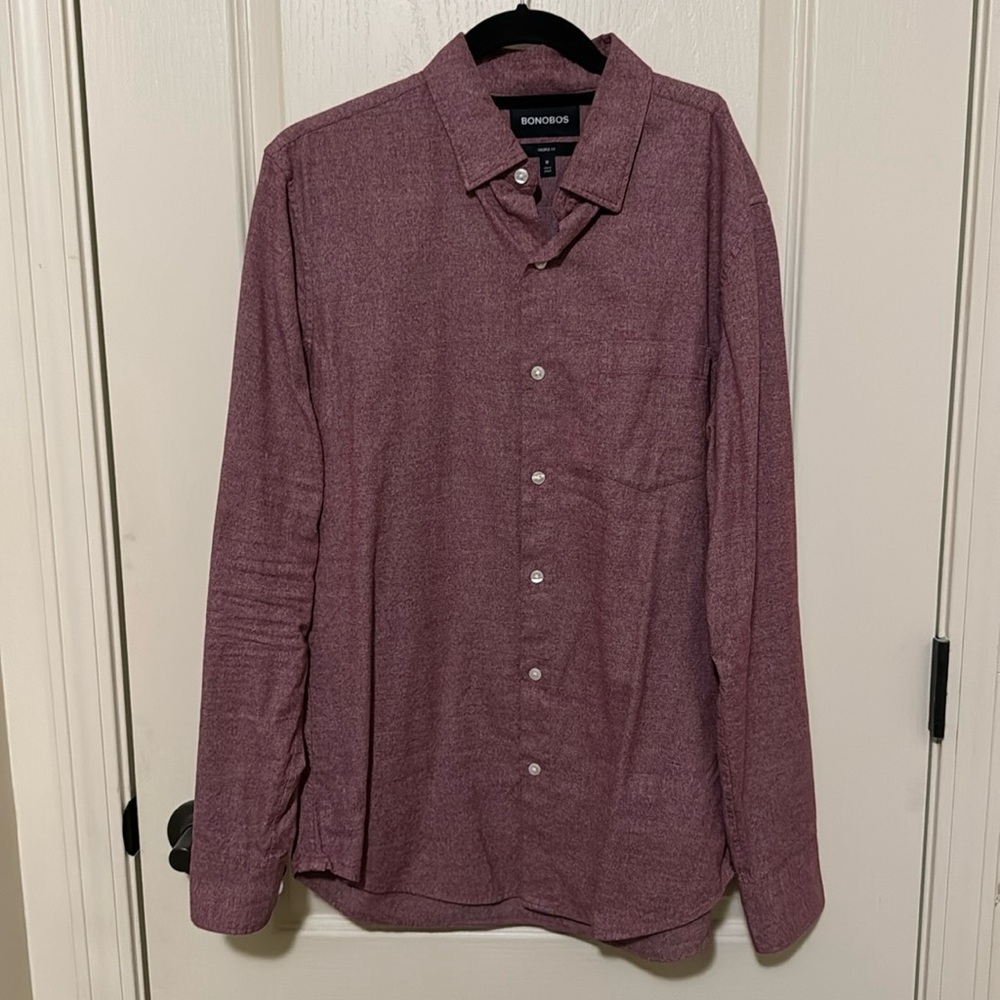 Men’s bonobos tailored fit, medium, red, lightweight flannel shirt